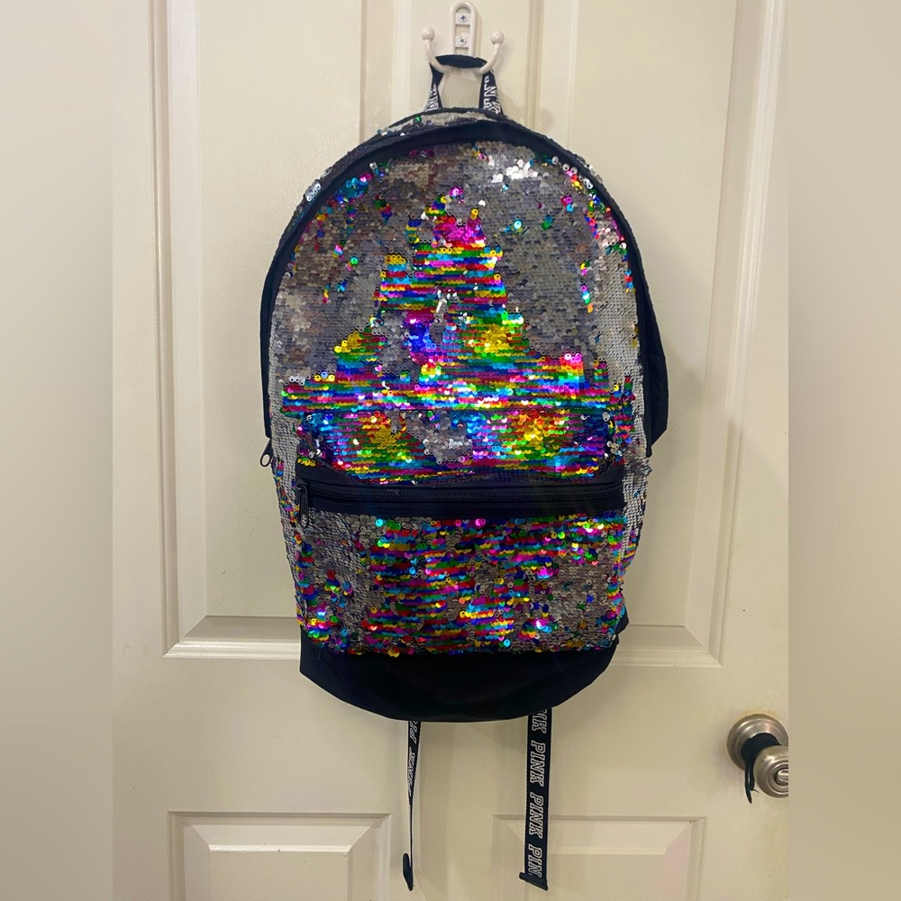 Campus style 3 Compartment Large Backpack. Flippable sequins